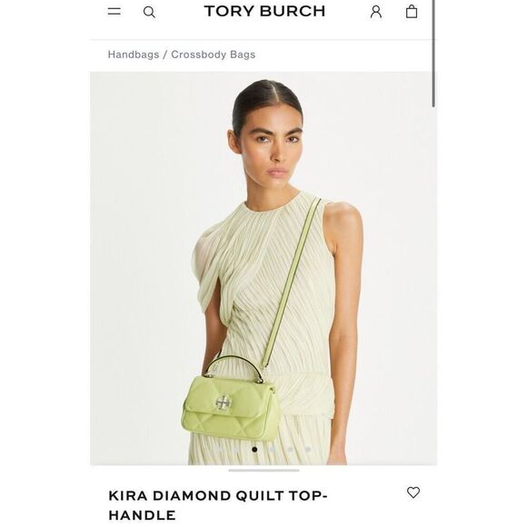 💚Brand New Tory Burch Kira Top Handle Napa Diamond Quilted Bag in Pear / Silver - Picture 16 of 17